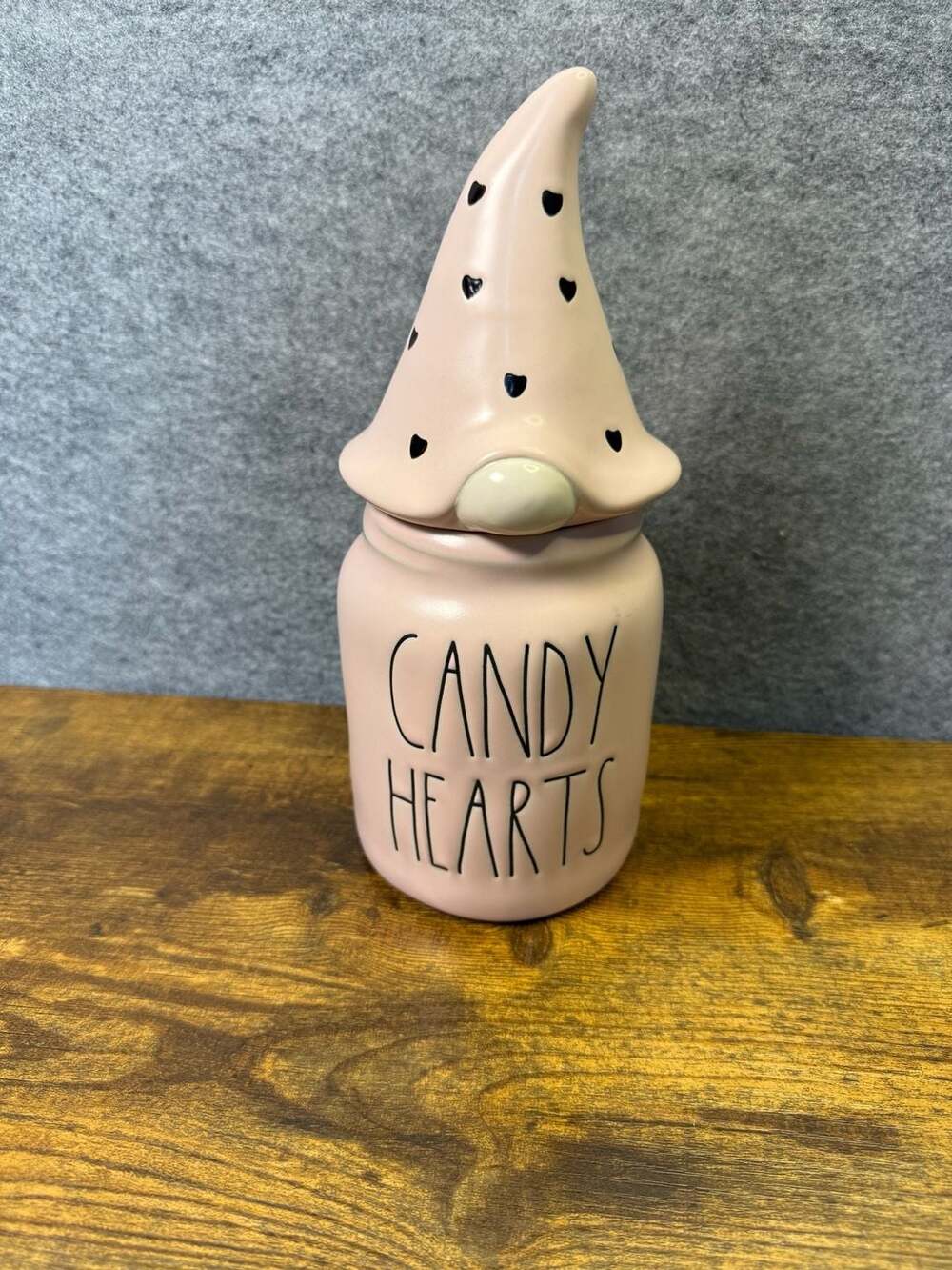 Rae Dunn Candy Hearts Pink Baby Canister with Gnome Topper